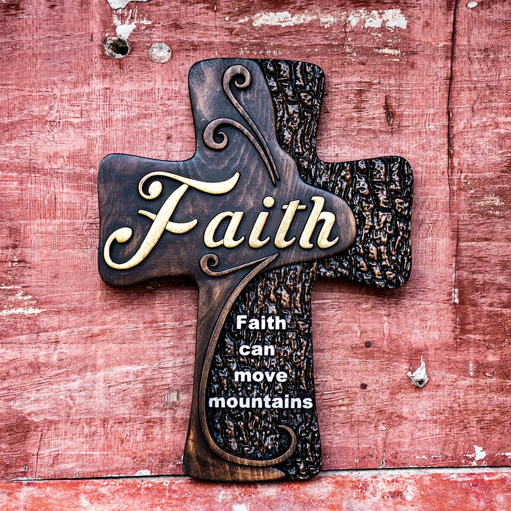 Beech Solid Wood Carved Faith Wood Cross