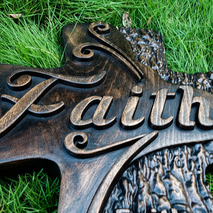 Beech Solid Wood Carved Faith Wood Cross