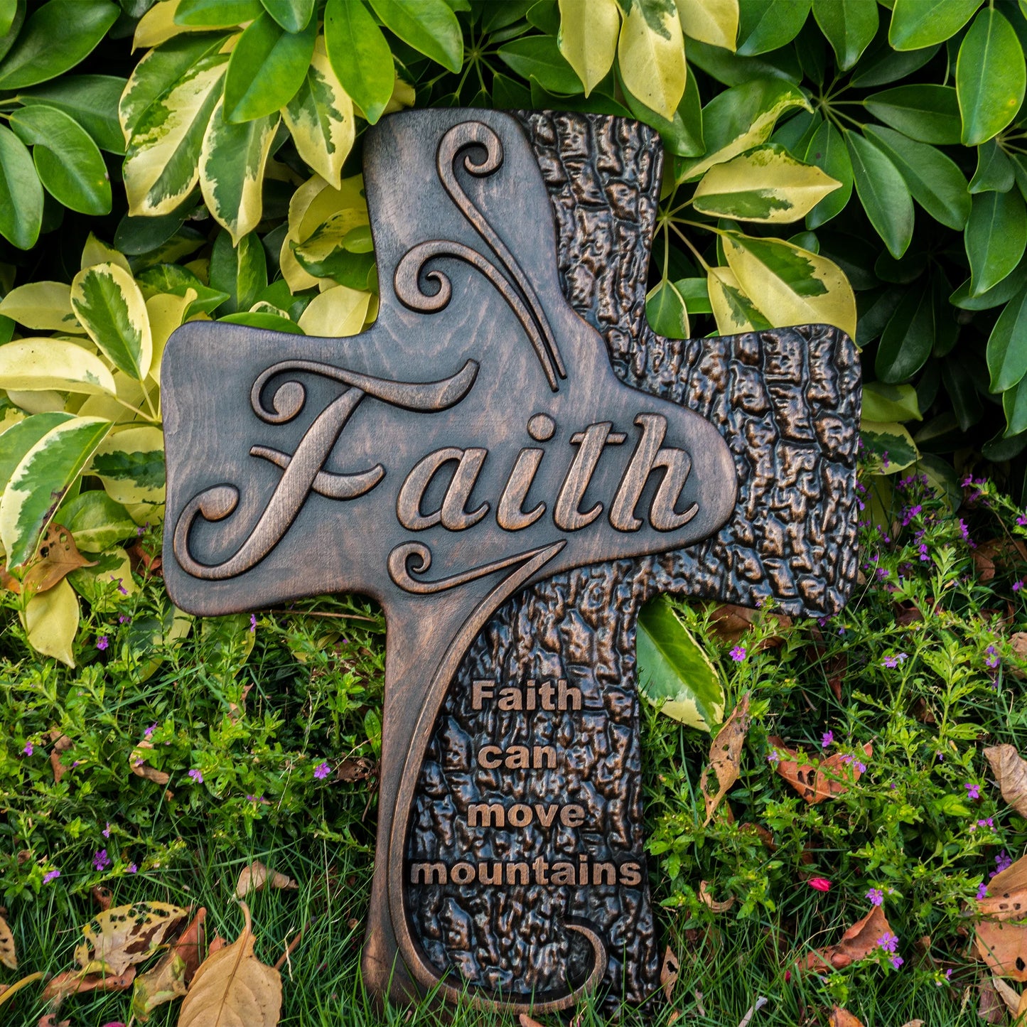 Beech Solid Wood Carved Faith Wood Cross