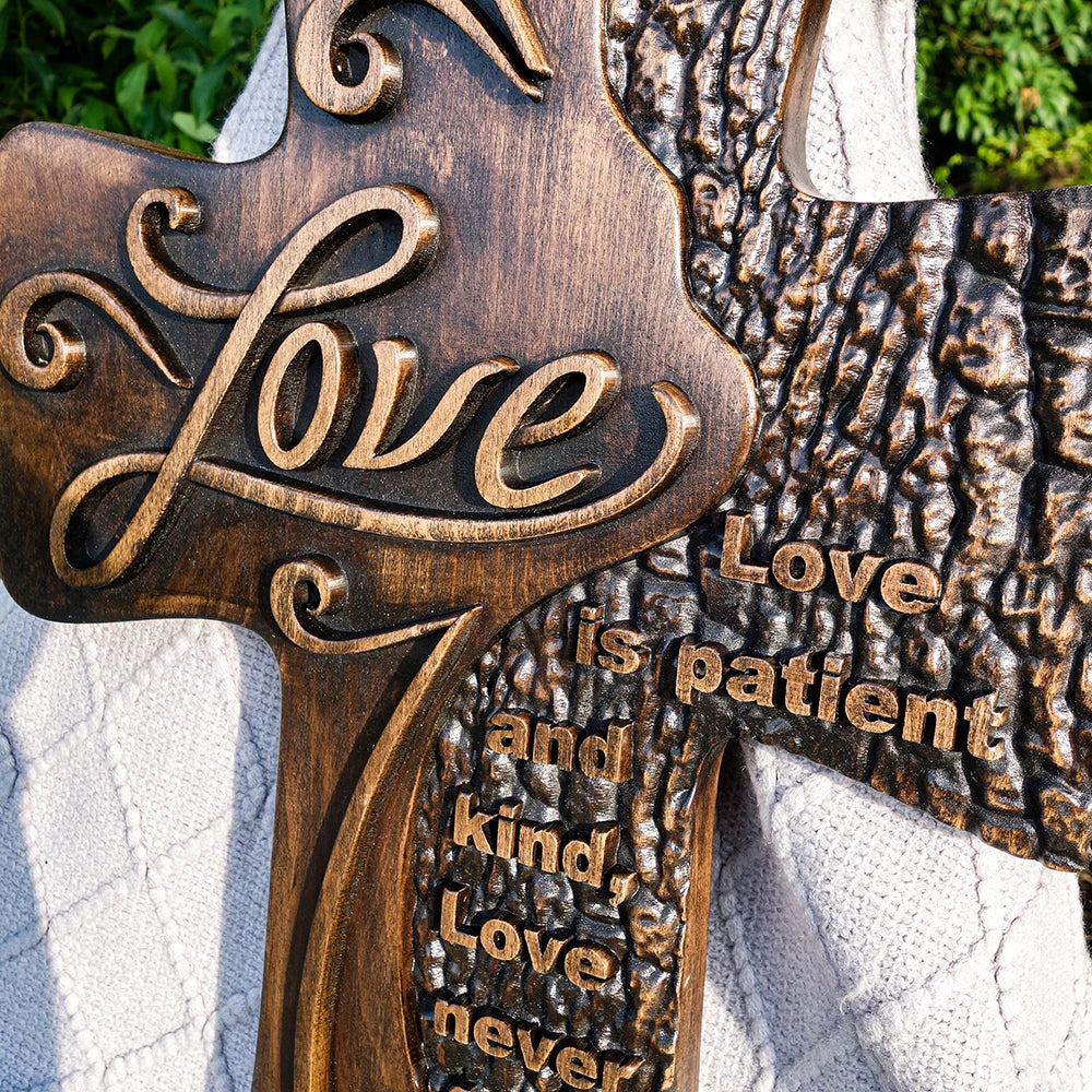 Carved wooden Christian cross