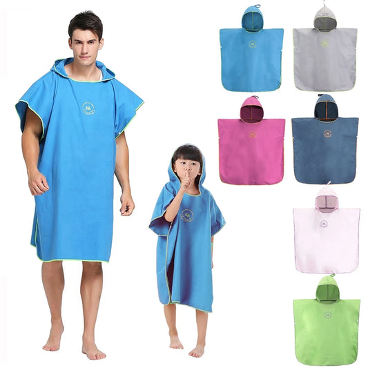 Fashion Parent-child Suit Adults and Kids Beach Hooded Bath Robe Towel Poncho Microfiber Surf Poncho Wetsuit Changing Towel