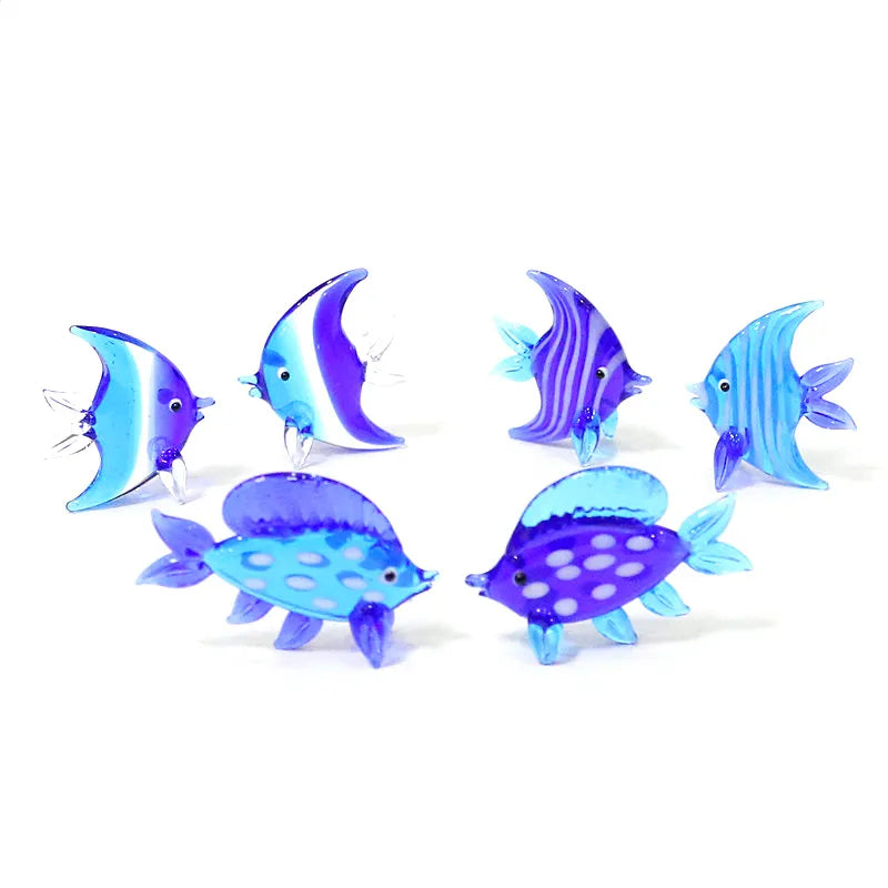 6pcs Hand Made Murano Glass Fish Figurines Aquarium Decorations Ornaments Accessories Miniature Glass Marine Animals Statues Set