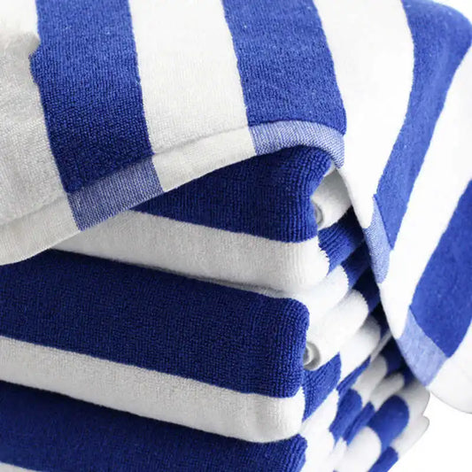 Striped Cotton Beach Towel Blue And White Stripes - Thick Heavy Absorbent Terry Bath Towel - 80x150cm
