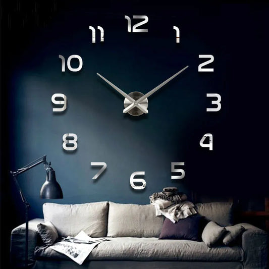 3D Large Wall Clock - Black or Silver Numbers