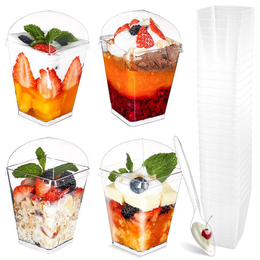 Clear Plastic Disposable Dessert Cups with Lids and Spoons,  50/100pcs 150ML