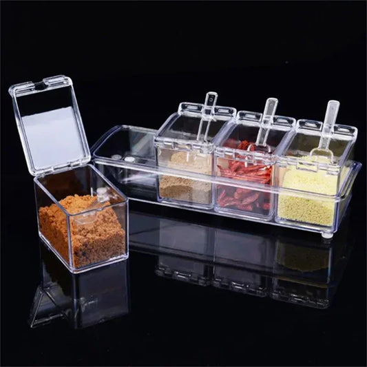 4 Section Condiment or Spice Box with Spoons