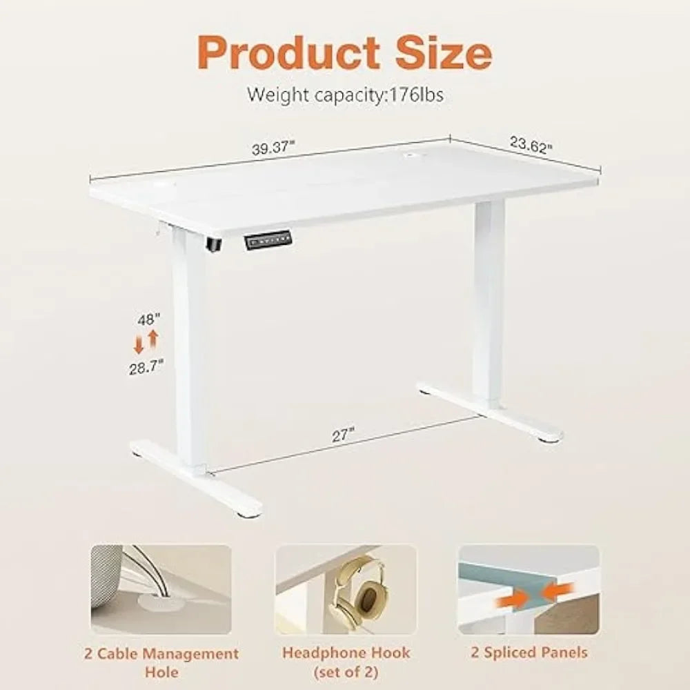 Electric Standing Desk  40 x 24 inch Adjustable Height  - Sit to Stand Up Desk with Splice Board