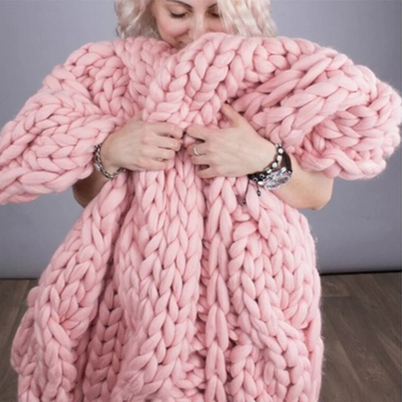 Wool Chunky Knitted Blanket  - Various Colors