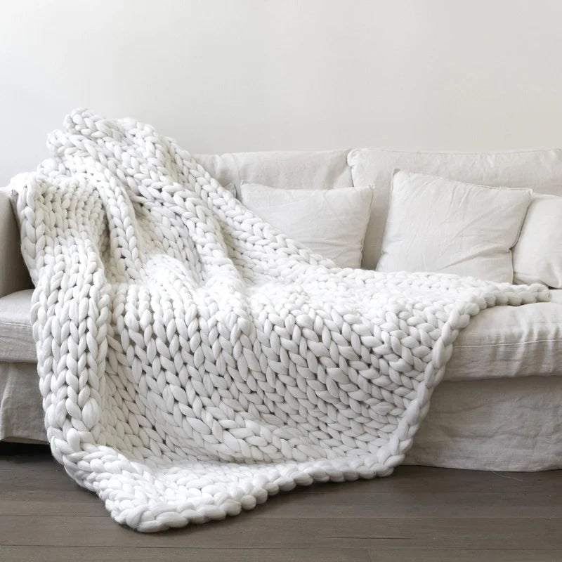 Wool Chunky Knitted Blanket  - Various Colors