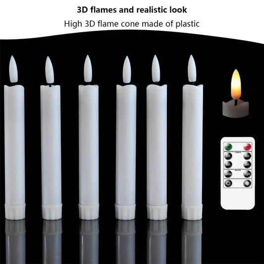 Battery Operated Flickering Candlesticks,  LED Flameless Taper Candles 16.5/25cm  - 6pcs