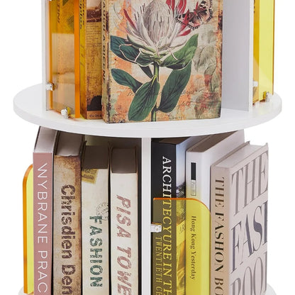 Rotating Bookshelf with Acrylic Display Window Partition, 4 Tier Small Corner Book Display Storage Bookcases