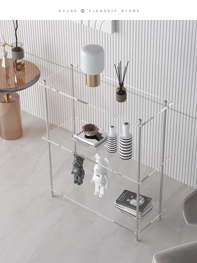 Acrylic Small Side Table with Shelves with or without Rollers