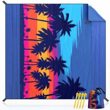 Large Beach Mat,  Lightweight,  Durable,  Portable,  Outdoor Blanket with carrying pouch, 4 Stakes and 4 Corner Loops