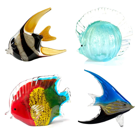 Vivid Crystal Glass Tropical Fish Figurines,  Hand Blown Glass