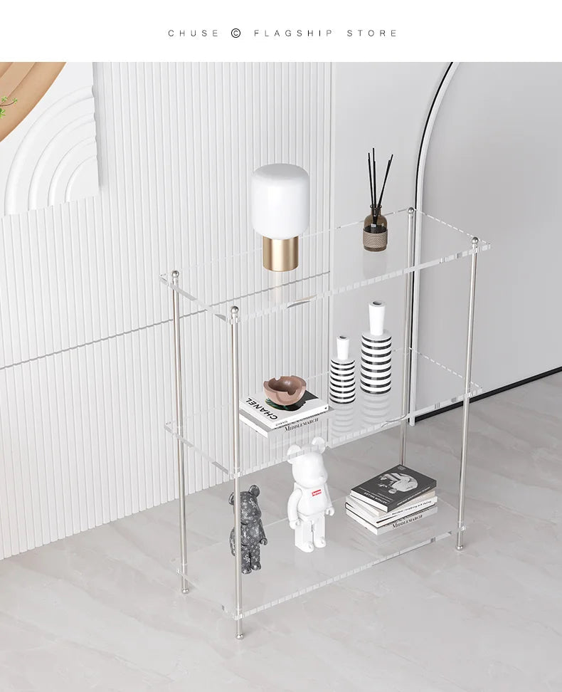 Acrylic Small Side Table with Shelves with or without Rollers