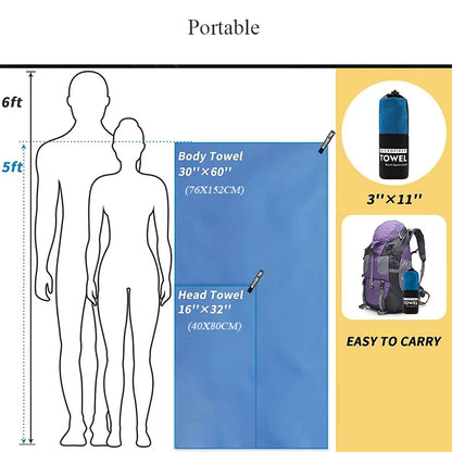 Quick-Drying Microfiber Towel with carrying pouch - Body or Hand Size