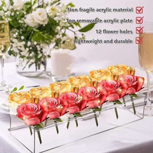 Clear Acrylic Flower Vase Rectangular  Centerpiece - Various sizes with or without lights