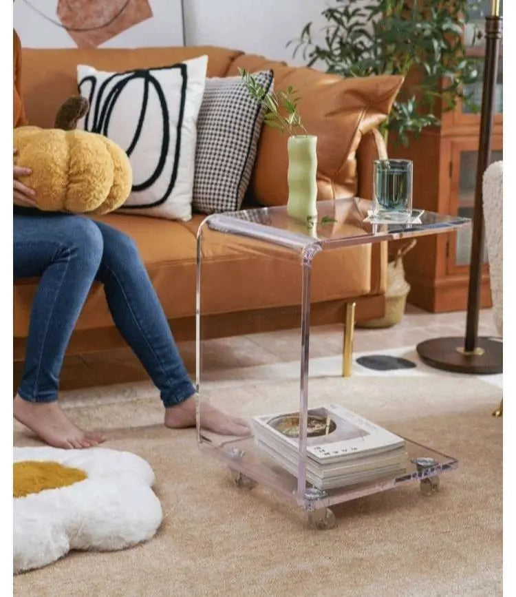 Transparent Thick Acrylic Mobile Table With Wheels