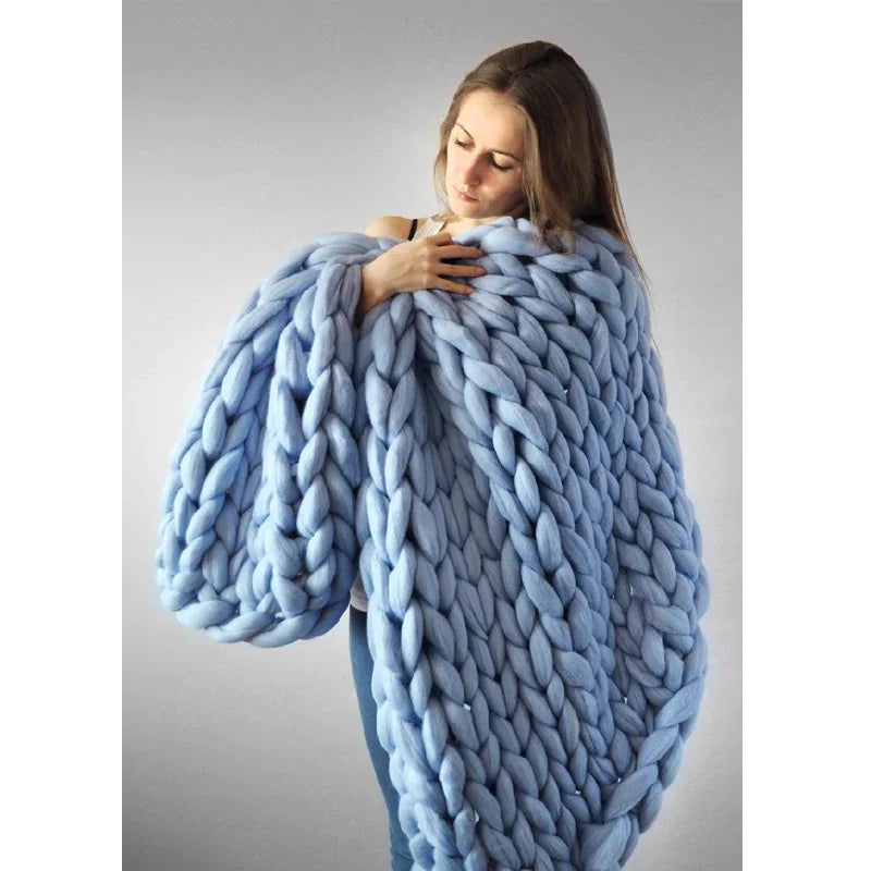 Wool Chunky Knitted Blanket  - Various Colors