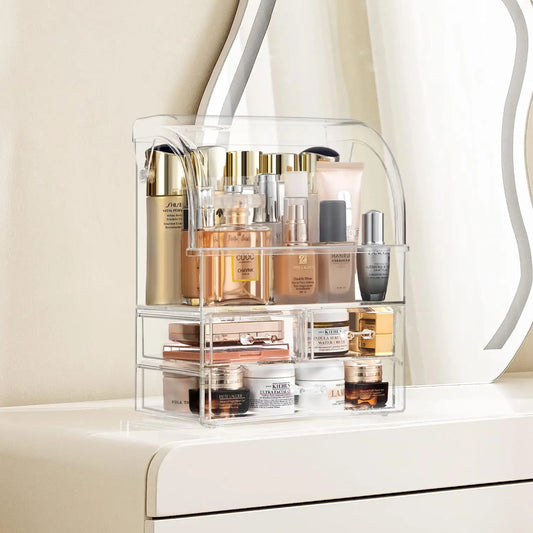Clear Acrylic Cosmetic Makeup Organizer with Lid