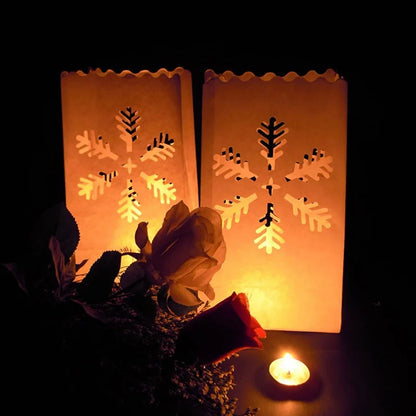 White Paper Tea Light Lantern Bags  - Durable Reusable Flame Resistant - 10pcs