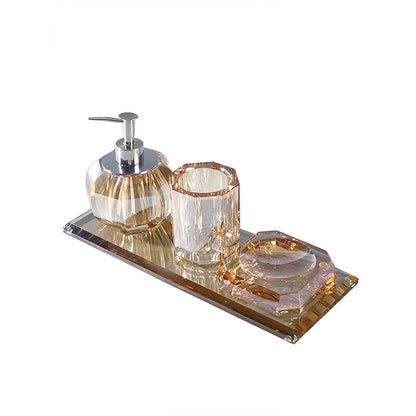 High End Crystal Glass Bathroom Accessories Set Nordic Light Luxury Wash Supplies Toothbrush Holder Cup Soap Box Shampoo Bottle