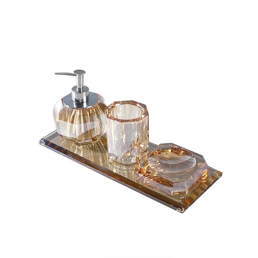 High End Crystal Glass Bathroom Accessories  - Toothbrush Holder, Cup, Soap Dish, and Pump Bottle