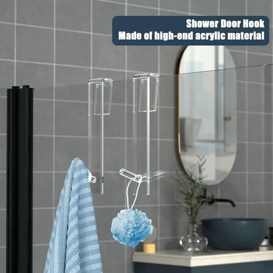 Clear Acrylic Over Glass Shower Door Hooks Anti-Slip Design - 7-inch 