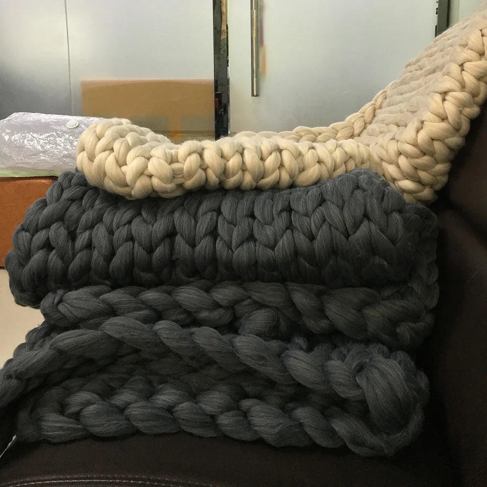 Wool Chunky Knitted Blanket  - Various Colors