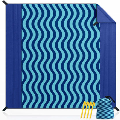Large Beach Mat,  Lightweight,  Durable,  Portable,  Outdoor Blanket with carrying pouch, 4 Stakes and 4 Corner Loops