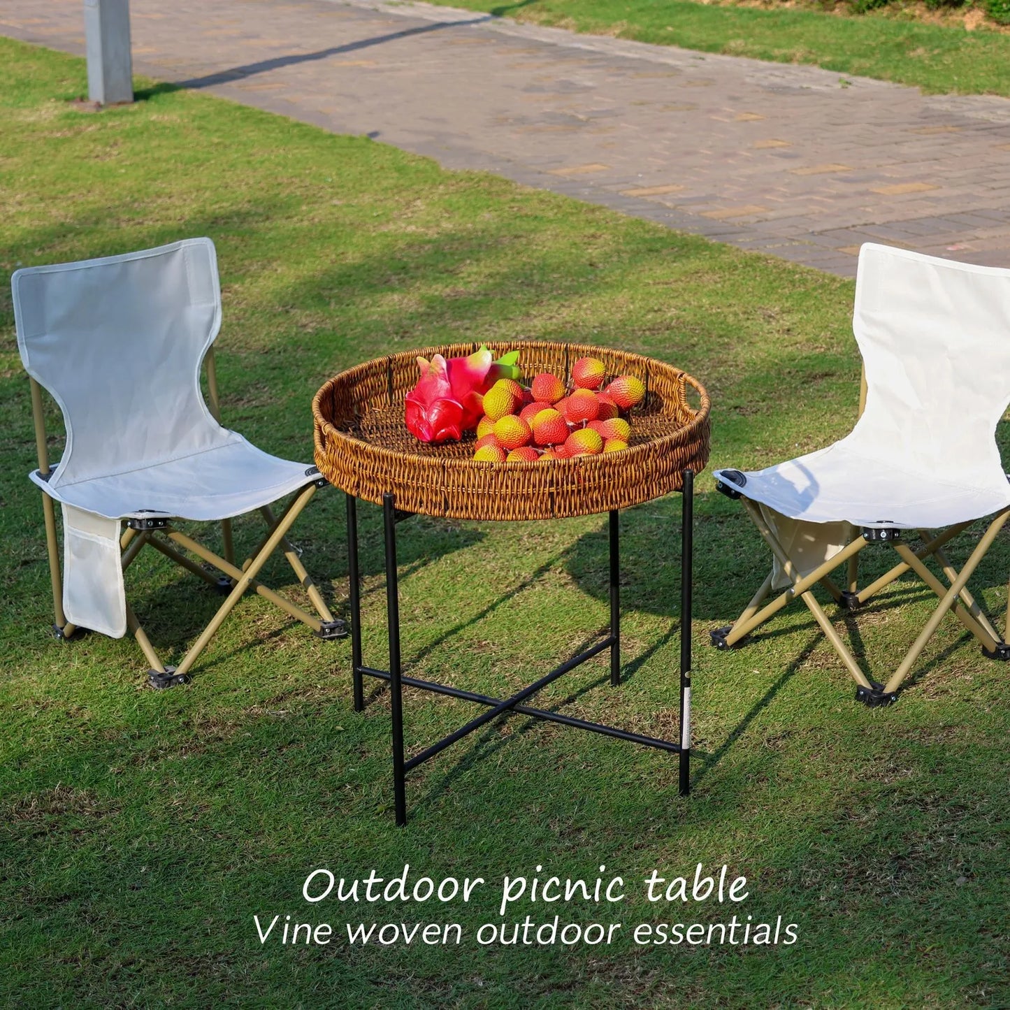 Portable Beach or Outdoor Table Folding Faux Rattan Table