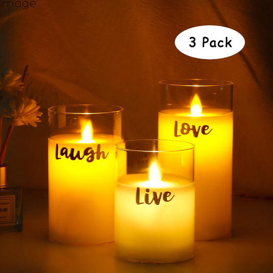 Flameless Flickering Pillar Candles 3 piece Set  -  Battery Powered  LED Electronic Candle