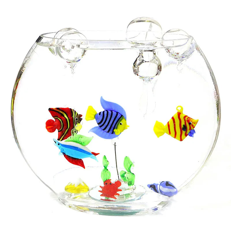 Custom Hand Blown Floating Glass Stripe Tropical Fish Figurine Aquarium Decoration Pendant Miniature Murano Glass Animal Statues