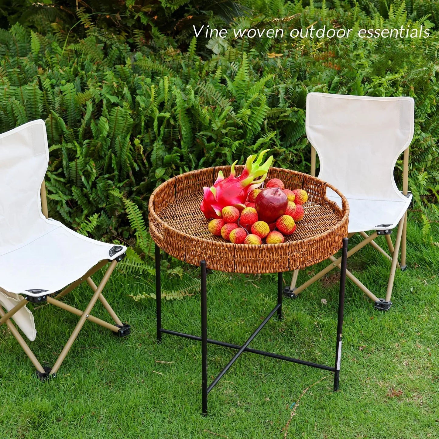 Portable Beach or Outdoor Table Folding Faux Rattan Table