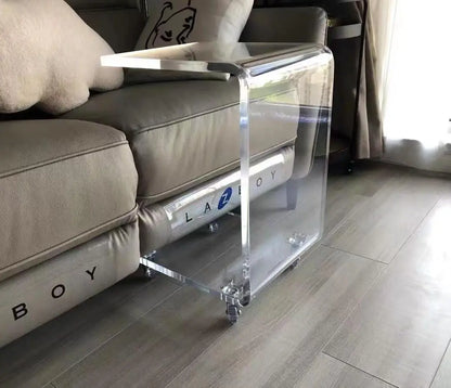 Transparent Thick Acrylic Mobile Table With Wheels