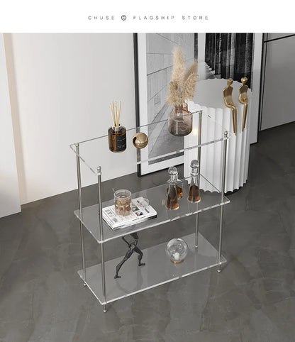 Acrylic Small Side Table with Shelves with or without Rollers