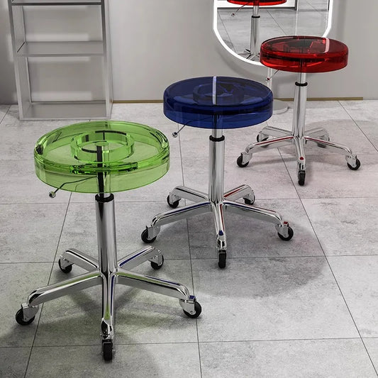Acrylic Hairdresser Stools With Wheels - Various Colors