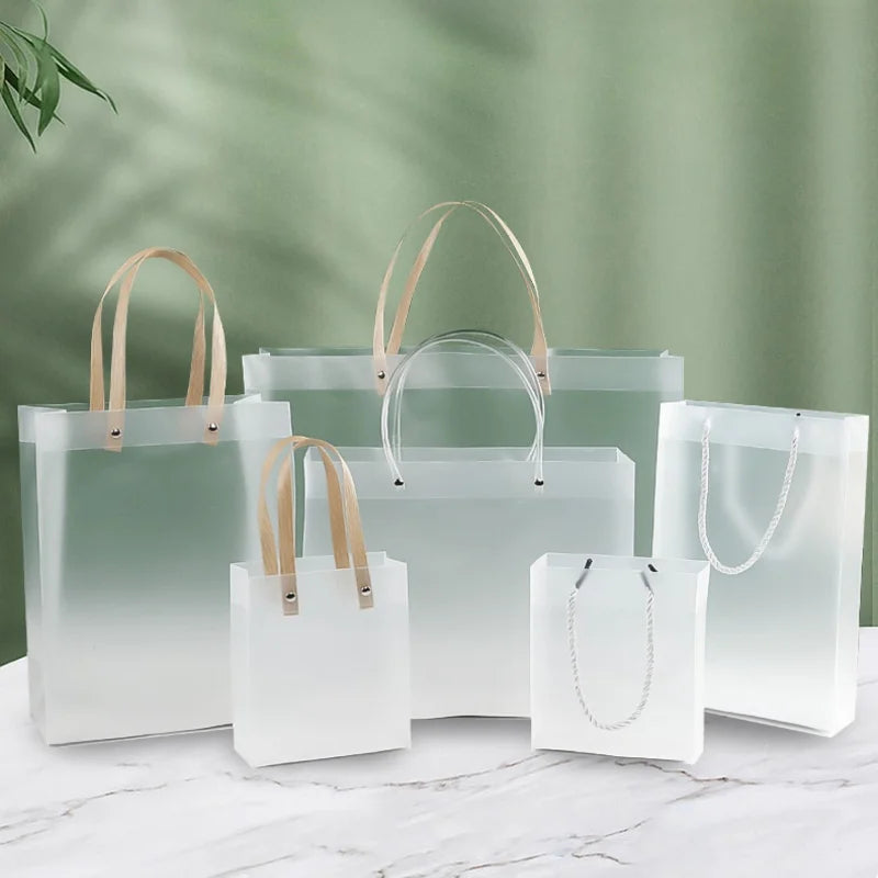 Transparent Frosted Gift Bag with Handles  -  Various Sizes and Styles - 10/20pcs