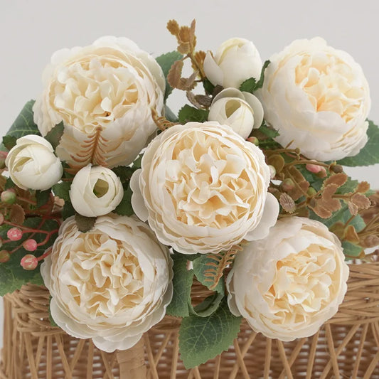 Artificial Silk Peony Bouquet  - Great for Centerpiece or Bride's Bouquet - Various Colors