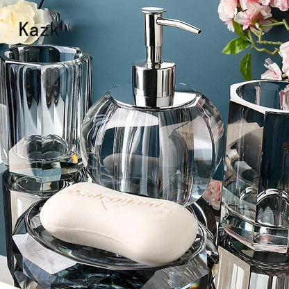 High End Crystal Glass Bathroom Accessories Set Nordic Light Luxury Wash Supplies Toothbrush Holder Cup Soap Box Shampoo Bottle