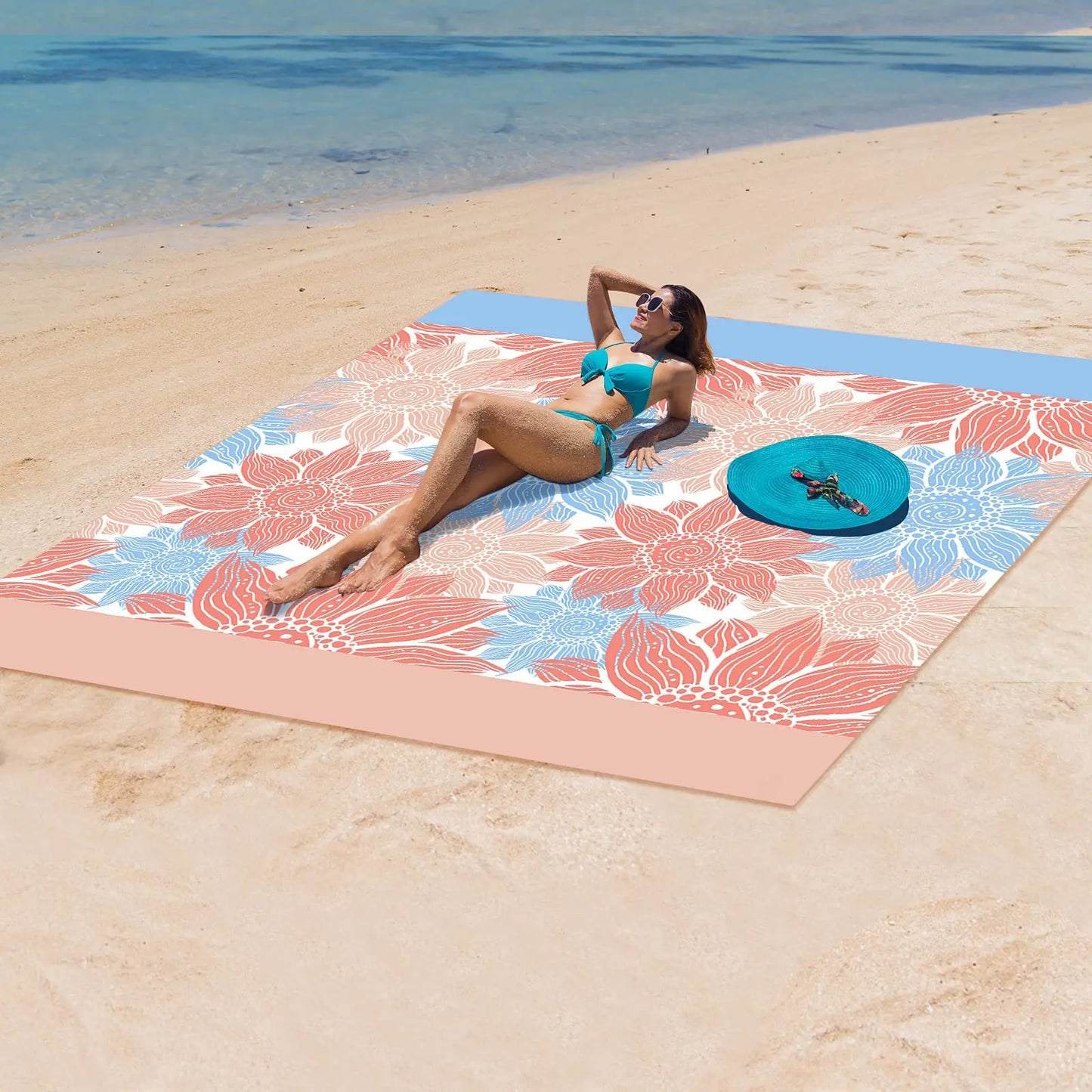 Large, Lightweight, Sand proof and  Waterproof Packable Beach  Blanket - Various Prints and Sizes with carrying pouch and spikes