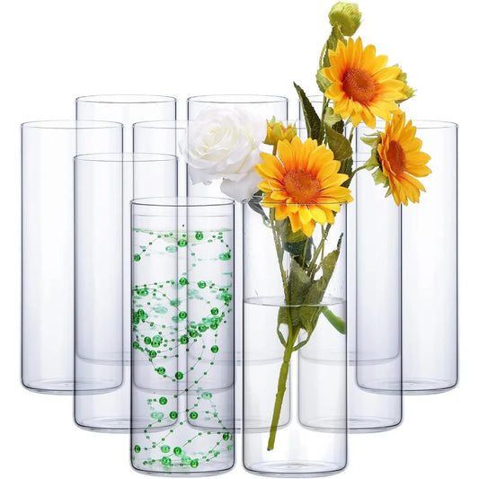 Clear Glass Cylinder Vases - 12 Pack - Various Heights