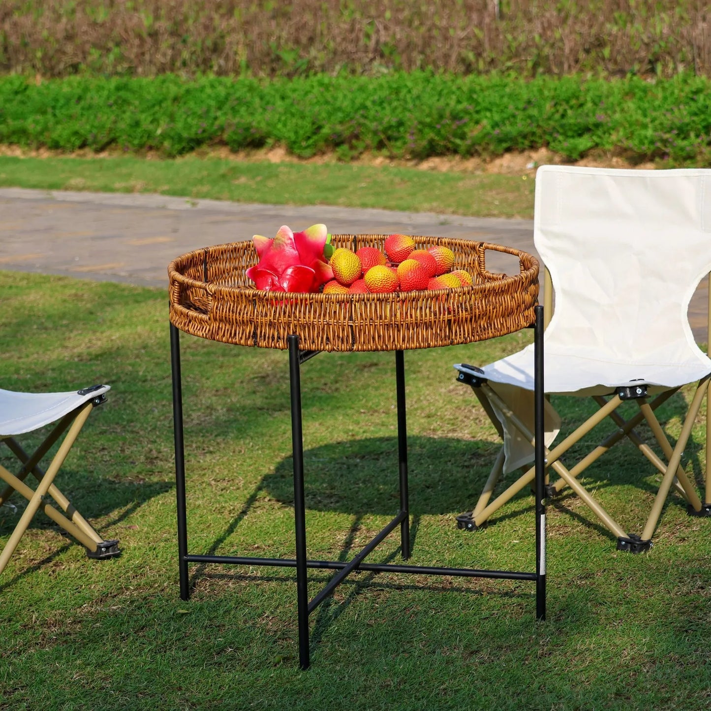 Portable Beach or Outdoor Table Folding Faux Rattan Table