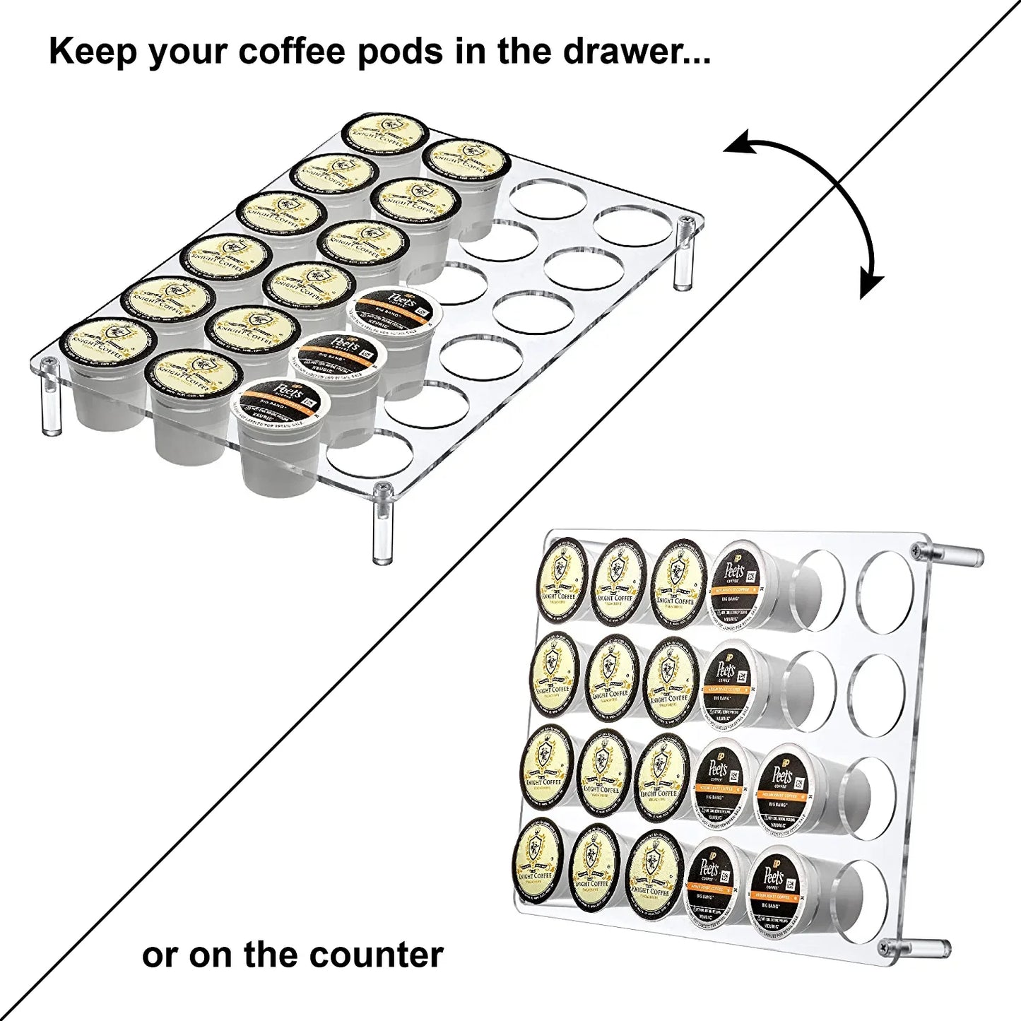 2-Pack 24-Slot Flat Acrylic Coffee Pod Holder, for Keurig K-Cups