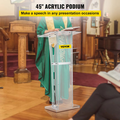 Clear Acrylic Podium Floor Standing  45 inches Height  with middle shelf