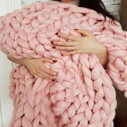 Wool Chunky Knitted Blanket  - Various Colors