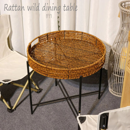 Portable Beach or Outdoor Table Folding Faux Rattan Table