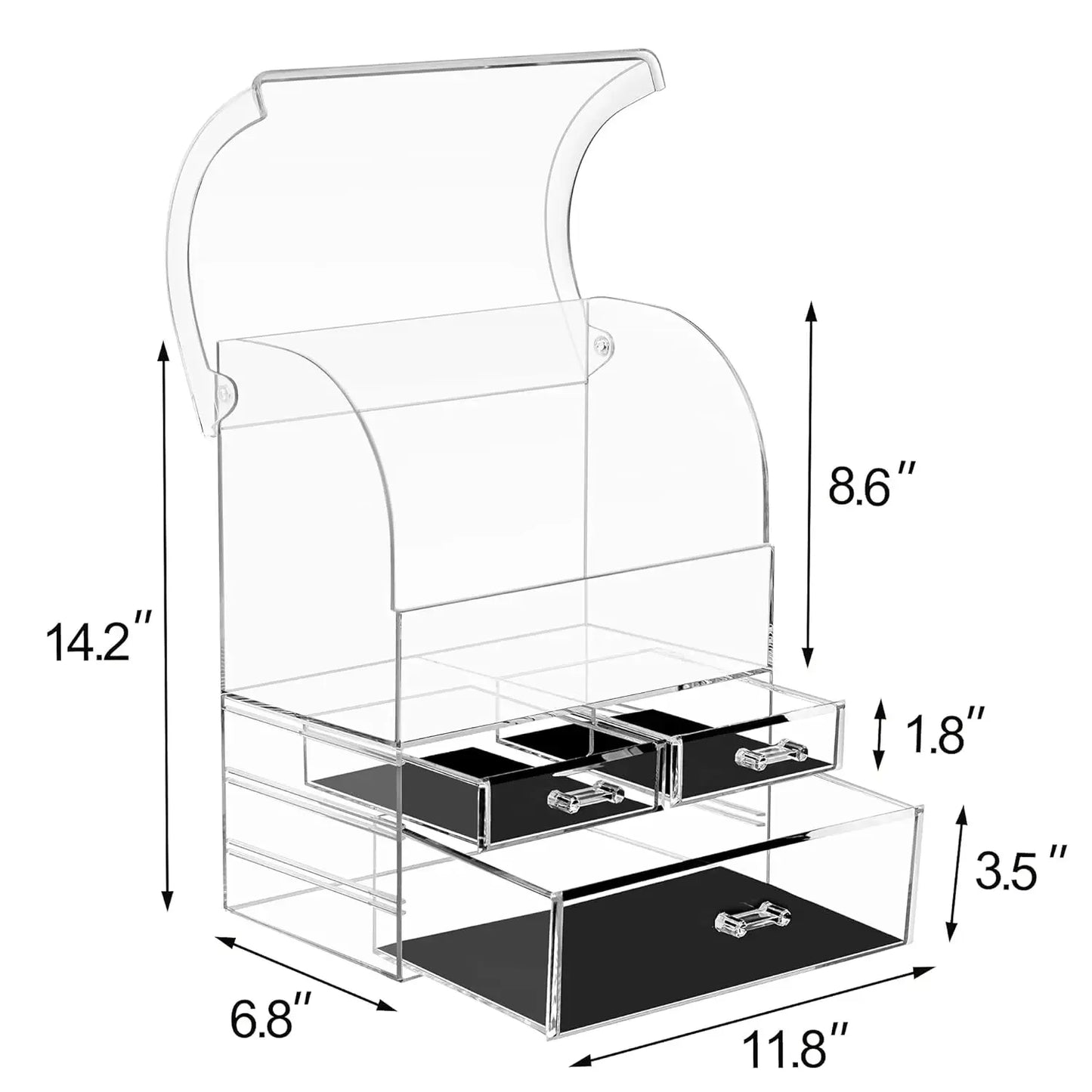 Acrylic Makeup Organizer with Lid Dust Water Proof with 3 Drawers