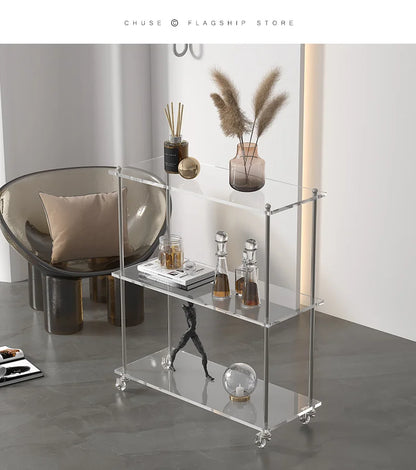 Acrylic Small Side Table with Shelves with or without Rollers