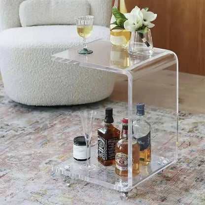 Transparent Thick Acrylic Mobile Table With Wheels